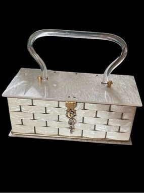 Rare Vintage Pearlized Basketweave Gold Metal Handbag